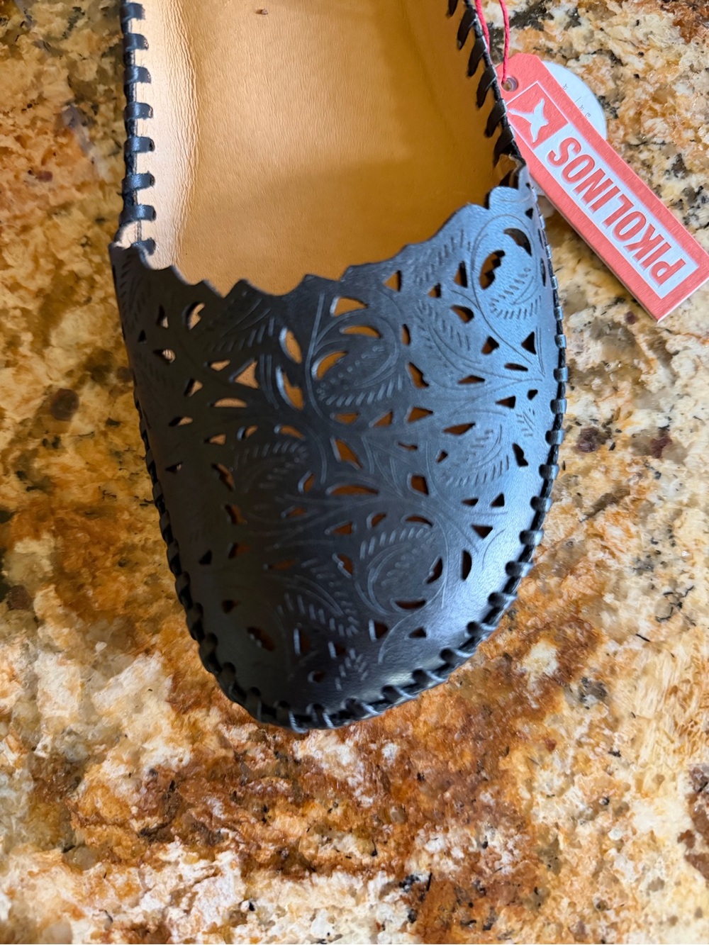 PIKOLINOS Black Laser-Cut Leather Sandal Puerto Vallarta Mary Jane - Picture 1 of 5